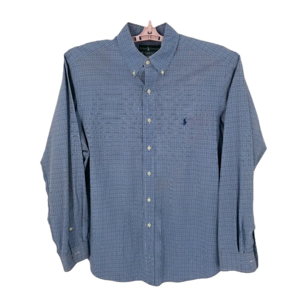 Ralph Lauren Classic‎ Fit Men's Blue on Blue Check Long Sleeve Shirt Size 17/XL